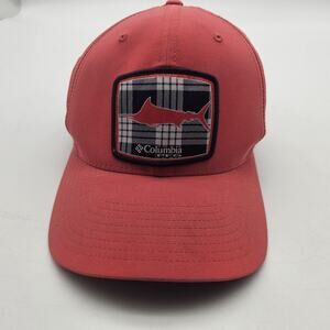 Columbia PFG Hat Cap Baseball Fitted Mens Medium Red Flexfit Fish Patch Plaid